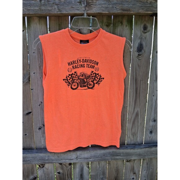 Harley-Davidson Other - 085 Harley Davidson Kids Youth Muscle T-Shirt Orange & Black Medium